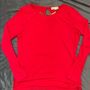 🌷 SALE: Michael Kors red long sleeve shirt with gold collar accent size M